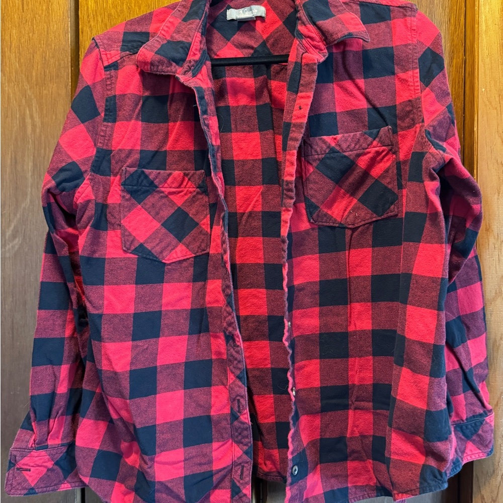 Natural Reflections Red and Black Plaid Women’s Button Down Shirt